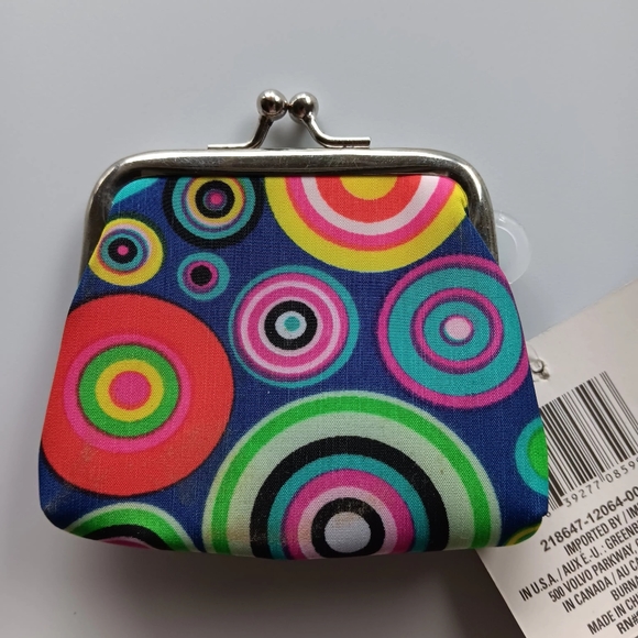 New Greenbriar International Coin Purse Circles Retro Blue Pink Green Silver - Picture 5 of 5